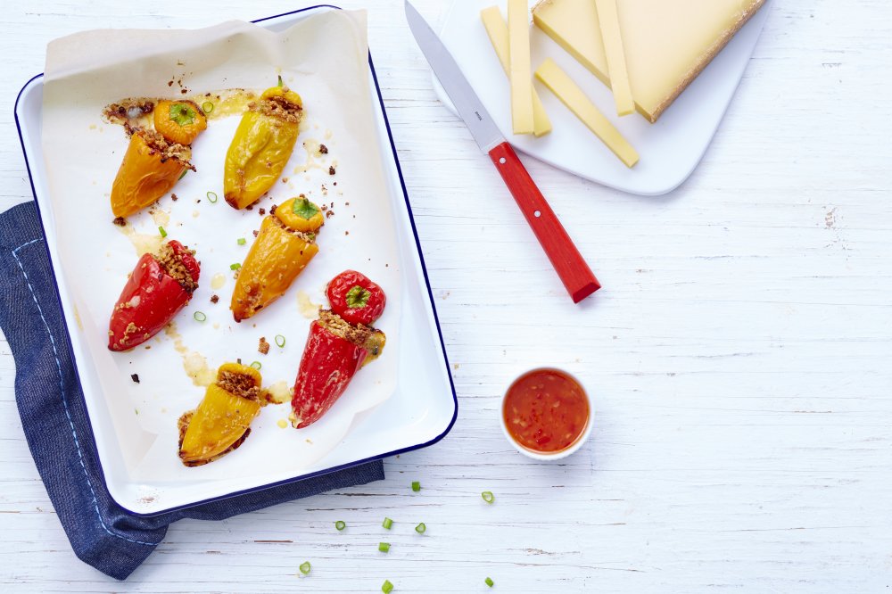 Pimientos rellenos de carne picada y queso Le Gruyère AOP